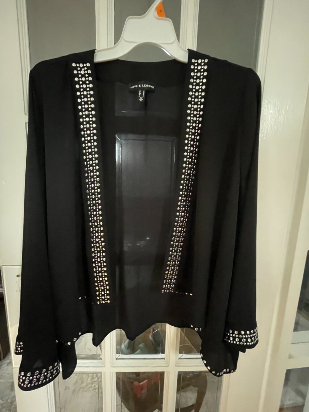 Love & Legend Black and Silver Studded Open Front Sheer Cardigan Plus Size 24